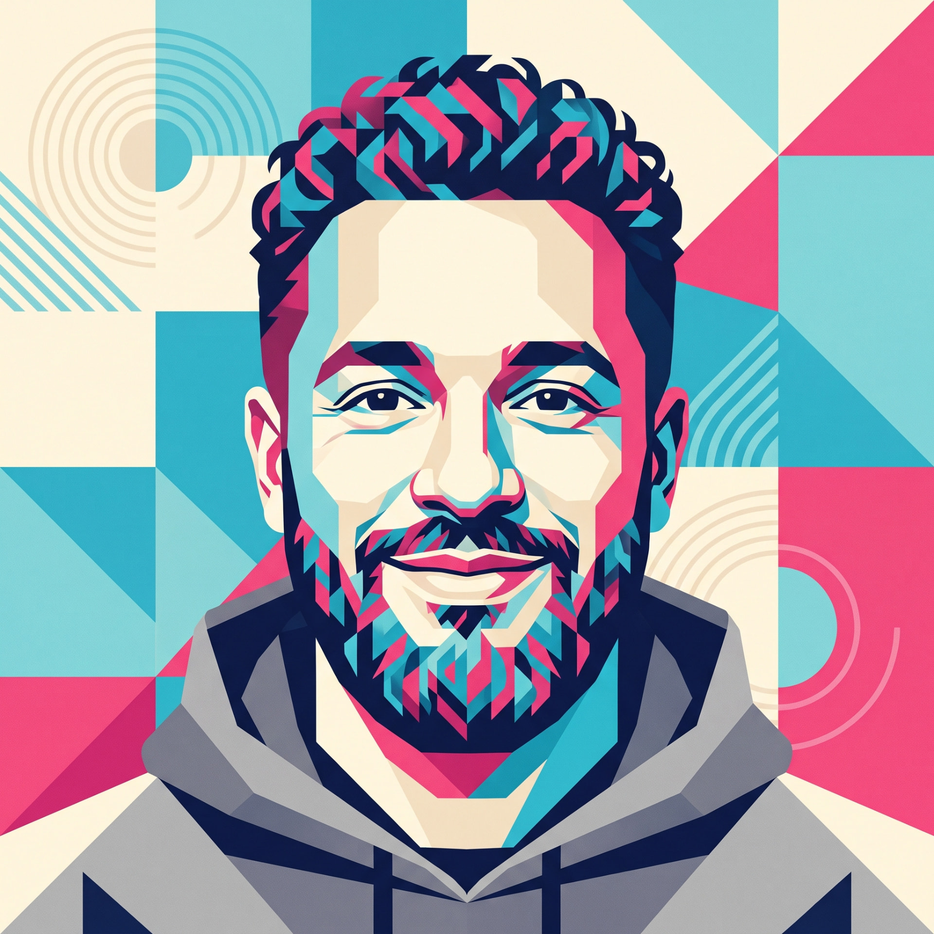 Geometric portrait of Ferhat Kondur, founder of Flokbird